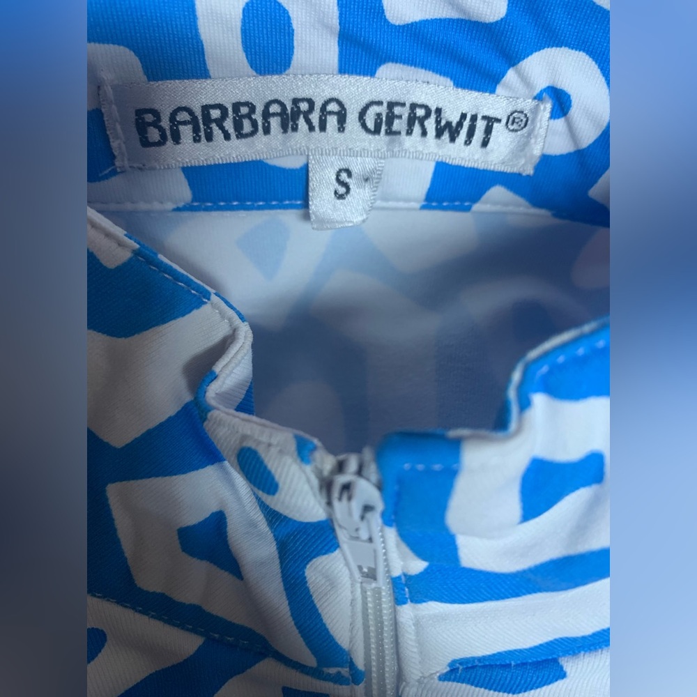 Barbara Gerwit 1/4 Zip Stretch Blue and White Geometric Pattern Dress Size S - Picture 2 of 5